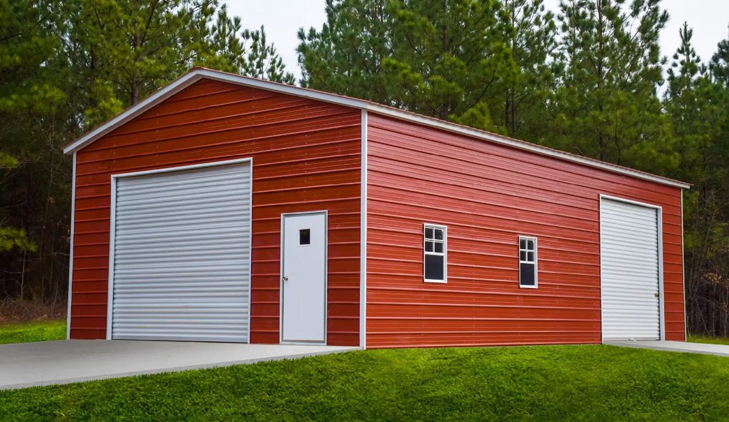 Custom red metal garage by Choice Metal Buildings